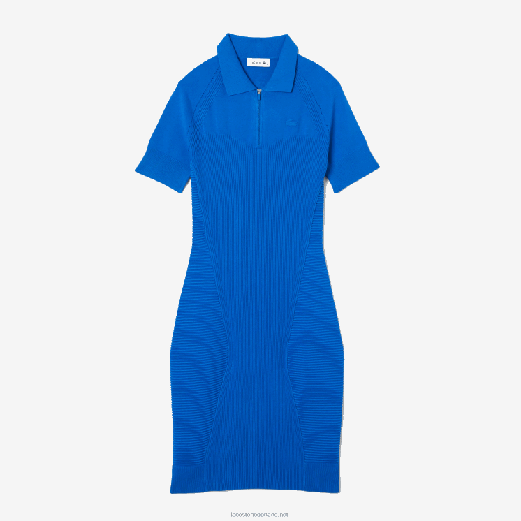 Lacoste gebreide jurk met ritssluiting aan de voorkant 0828H2482 blauw k1q vrouwen