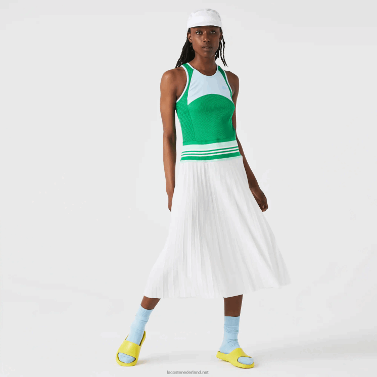 Lacoste geplooide tanktopjurk met kleurvlakken 0828H2497 blauw groen wit 2c5 vrouwen