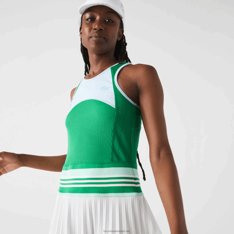 Lacoste geplooide tanktopjurk met kleurvlakken 0828H2497 blauw groen wit 2c5 vrouwen