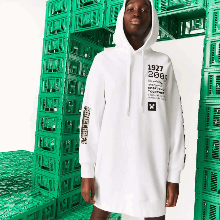 Lacoste live x minecraft hoodie-jurk van organisch fleece 0828H2521 wit 001 vrouwen