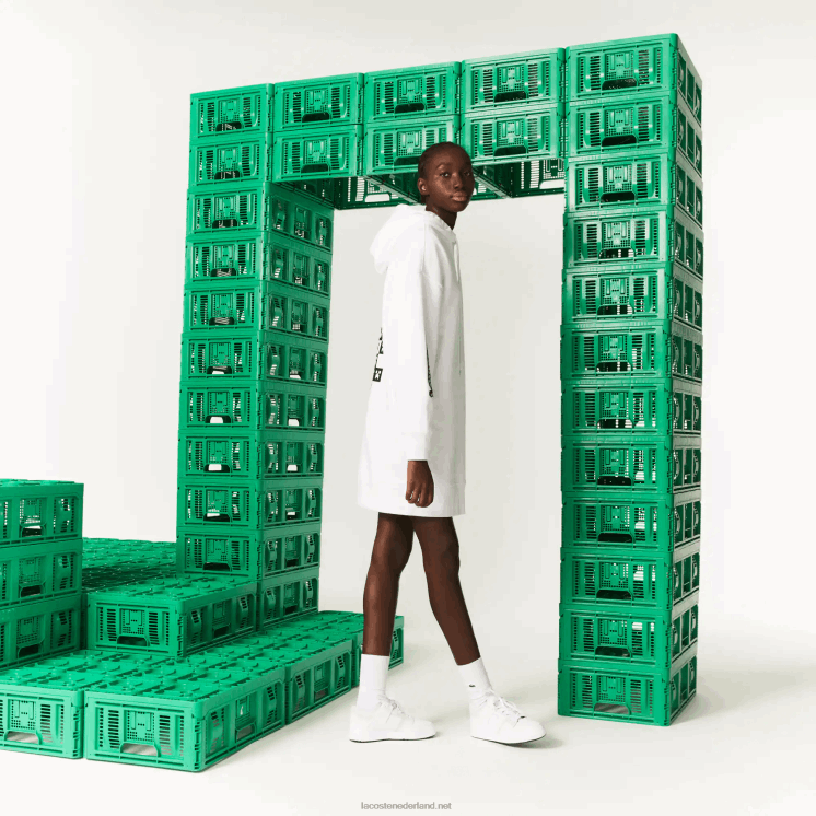 Lacoste live x minecraft hoodie-jurk van organisch fleece 0828H2521 wit 001 vrouwen