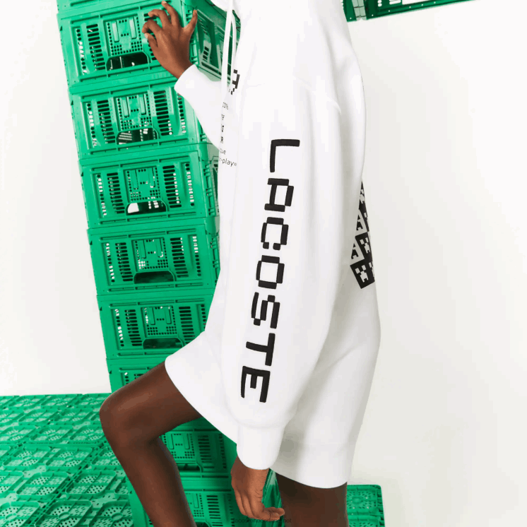 Lacoste live x minecraft hoodie-jurk van organisch fleece 0828H2521 wit 001 vrouwen