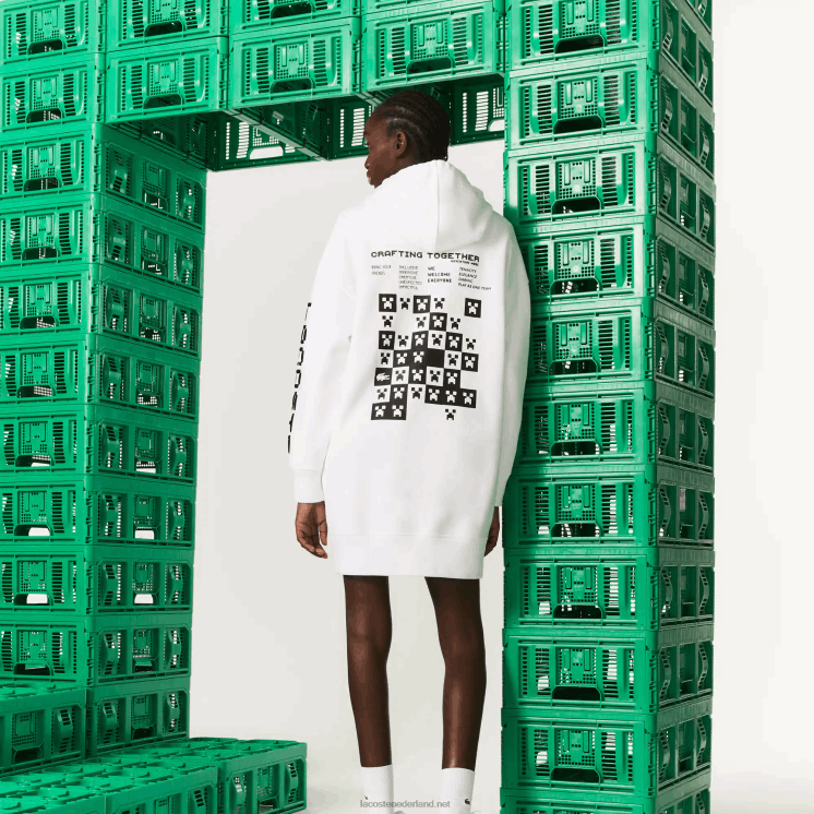 Lacoste live x minecraft hoodie-jurk van organisch fleece 0828H2521 wit 001 vrouwen
