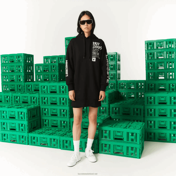 Lacoste live x minecraft hoodie-jurk van organisch fleece 0828H2522 zwart 031 vrouwen