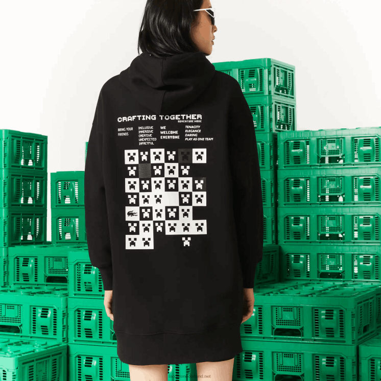 Lacoste live x minecraft hoodie-jurk van organisch fleece 0828H2522 zwart 031 vrouwen