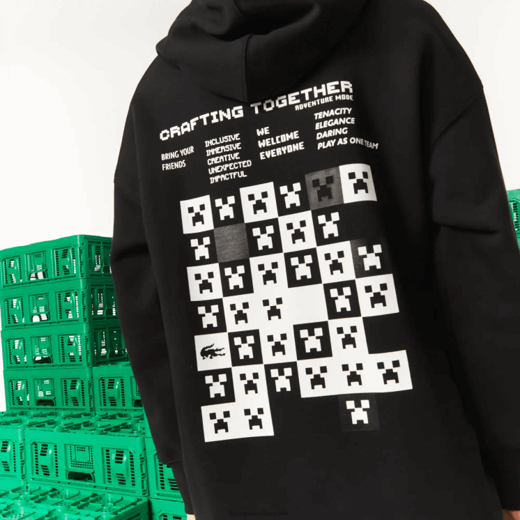 Lacoste live x minecraft hoodie-jurk van organisch fleece 0828H2522 zwart 031 vrouwen