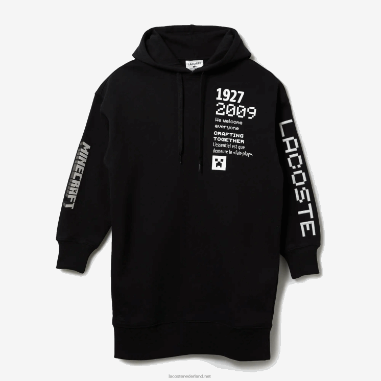 Lacoste live x minecraft hoodie-jurk van organisch fleece 0828H2522 zwart 031 vrouwen