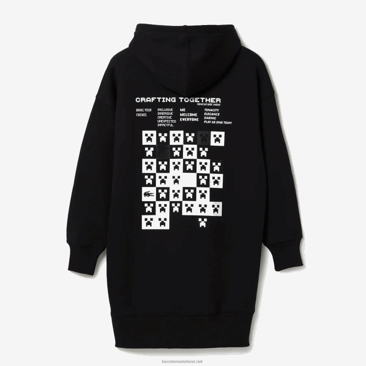 Lacoste live x minecraft hoodie-jurk van organisch fleece 0828H2522 zwart 031 vrouwen
