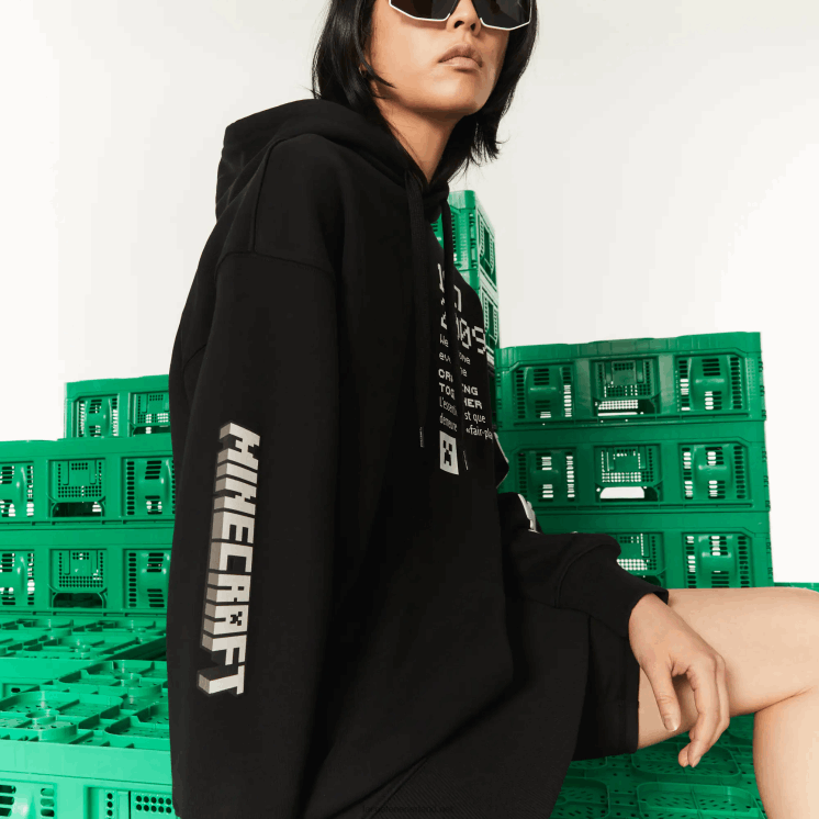 Lacoste live x minecraft hoodie-jurk van organisch fleece 0828H2522 zwart 031 vrouwen
