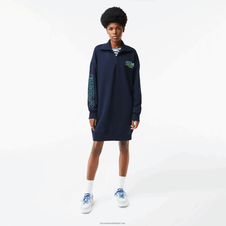 Lacoste oversized polojurk met rits aan de hals 0828H2492 marineblauw 166 vrouwen