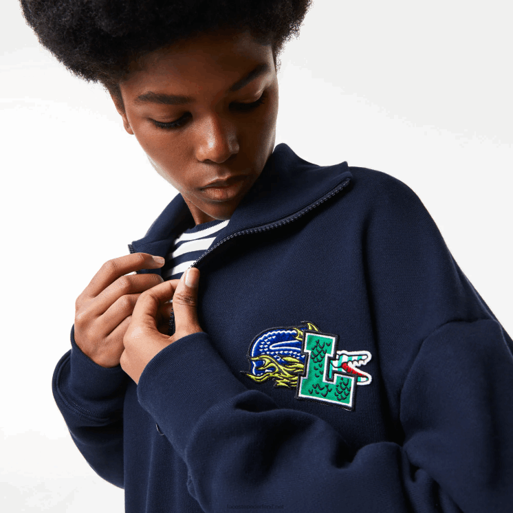 Lacoste oversized polojurk met rits aan de hals 0828H2492 marineblauw 166 vrouwen
