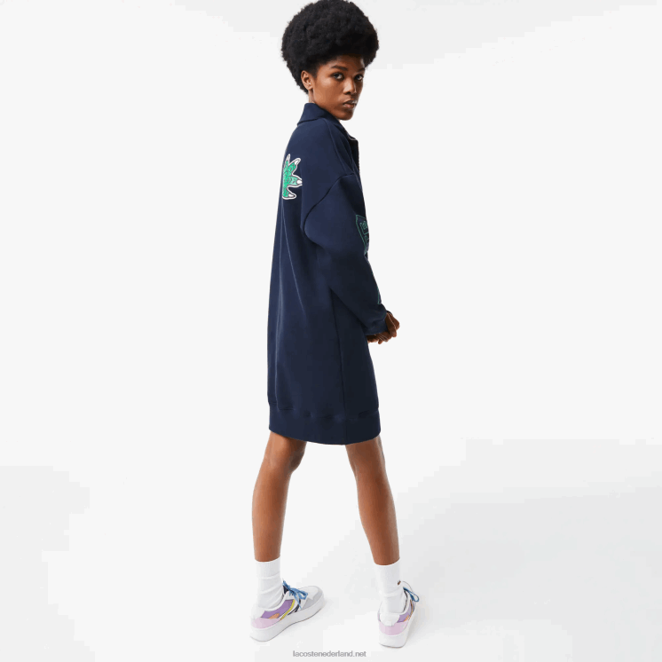 Lacoste oversized polojurk met rits aan de hals 0828H2492 marineblauw 166 vrouwen