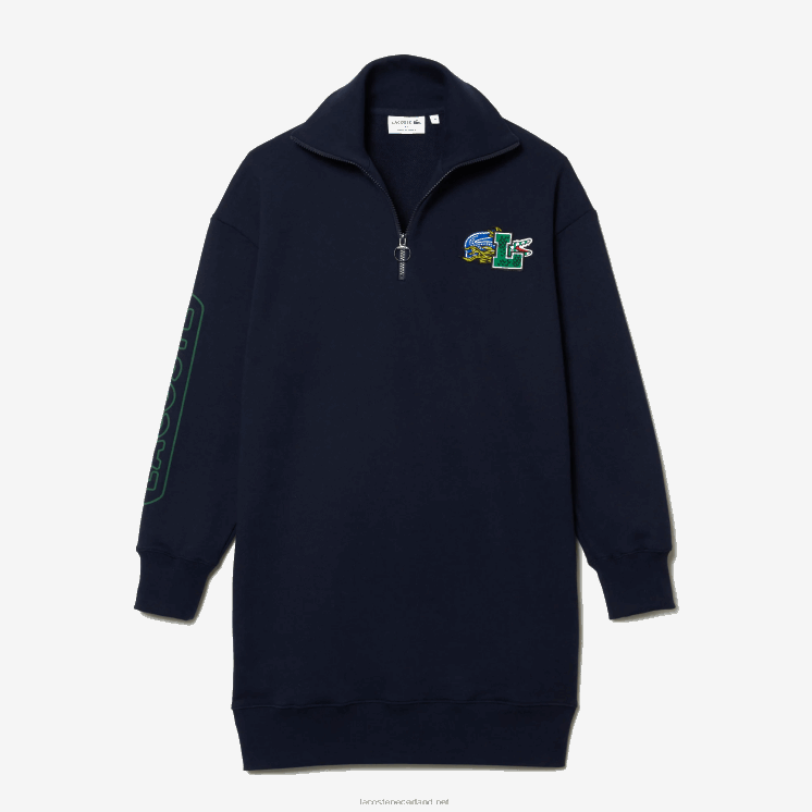 Lacoste oversized polojurk met rits aan de hals 0828H2492 marineblauw 166 vrouwen