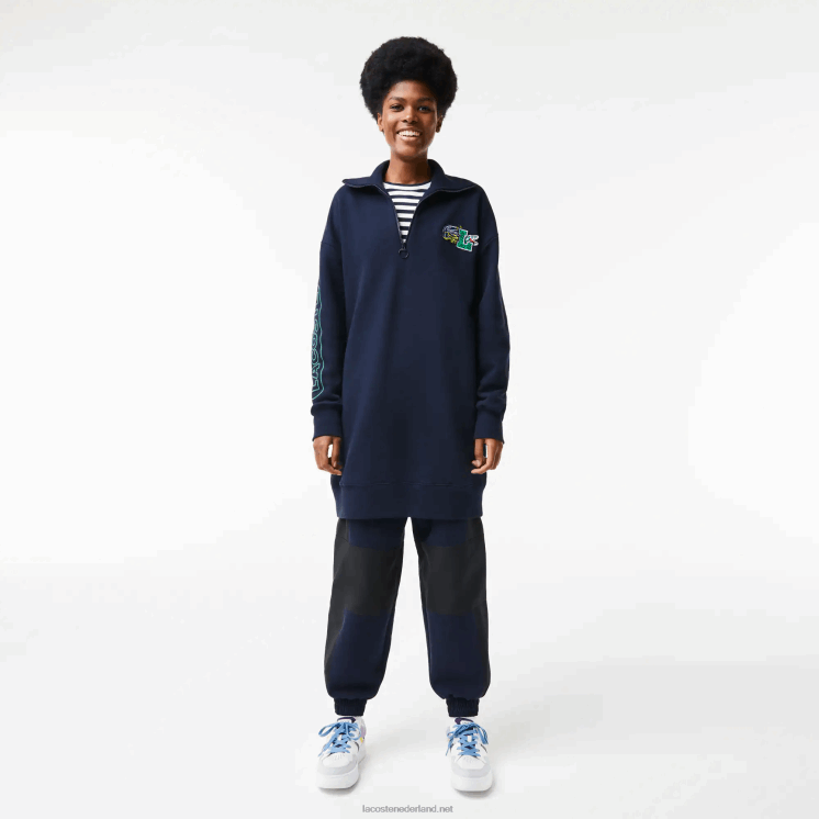 Lacoste oversized polojurk met rits aan de hals 0828H2492 marineblauw 166 vrouwen