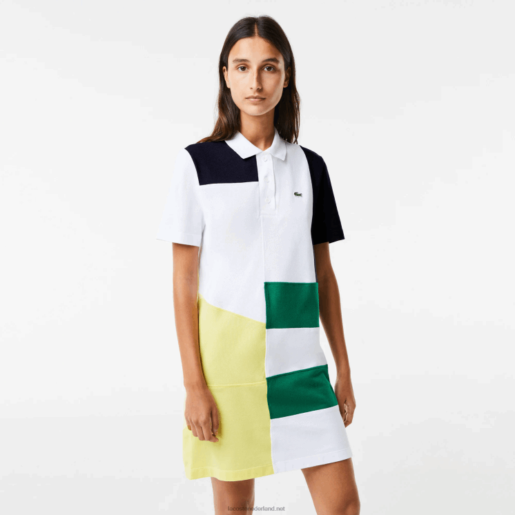 Lacoste patchwork piqué polojurk 0828H2519 witte sbh vrouwen
