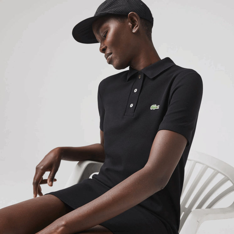 Lacoste piqué polojurk met trompetmouwen 0828H2510 zwart 031 vrouwen