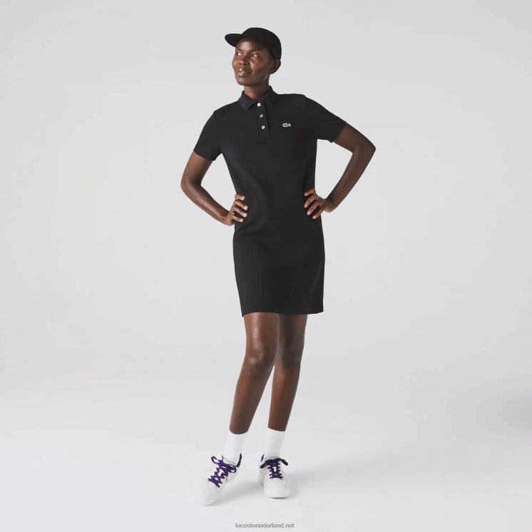 Lacoste piqué polojurk met trompetmouwen 0828H2510 zwart 031 vrouwen