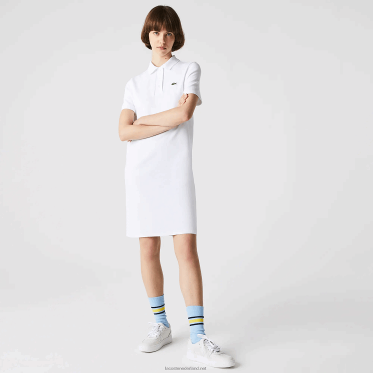 Lacoste piqué polojurk met trompetmouwen 0828H2511 wit 001 vrouwen