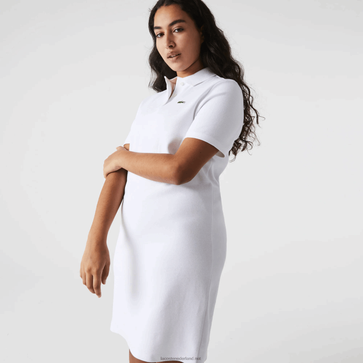 Lacoste piqué polojurk met trompetmouwen 0828H2511 wit 001 vrouwen