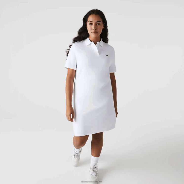 Lacoste piqué polojurk met trompetmouwen 0828H2511 wit 001 vrouwen