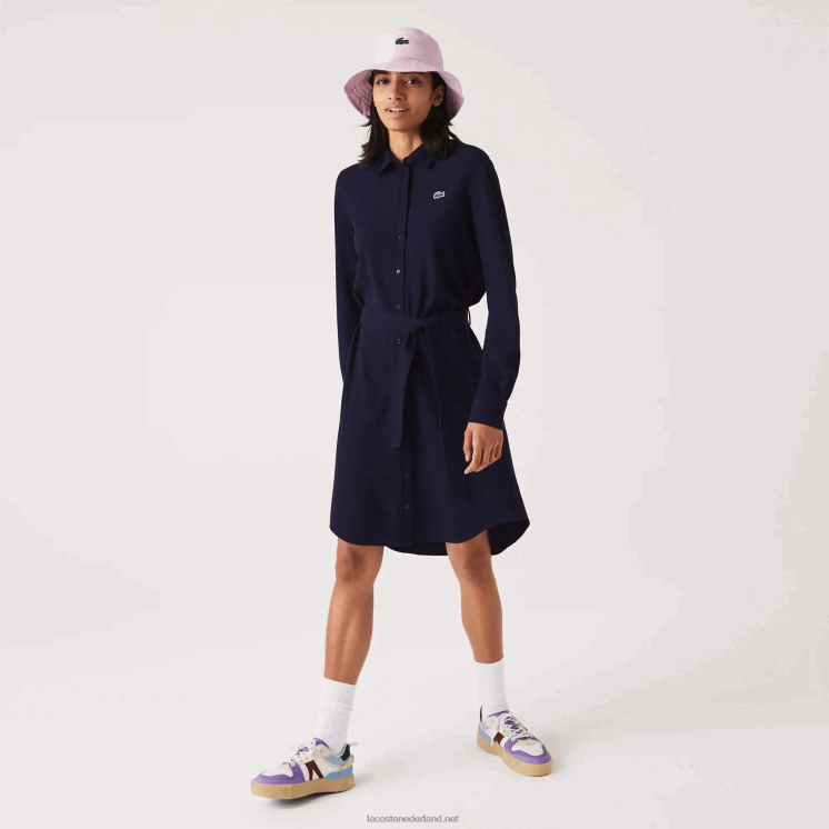 Lacoste verstelbare katoenen piqué polojurk 0828H2491 marineblauw 166 vrouwen