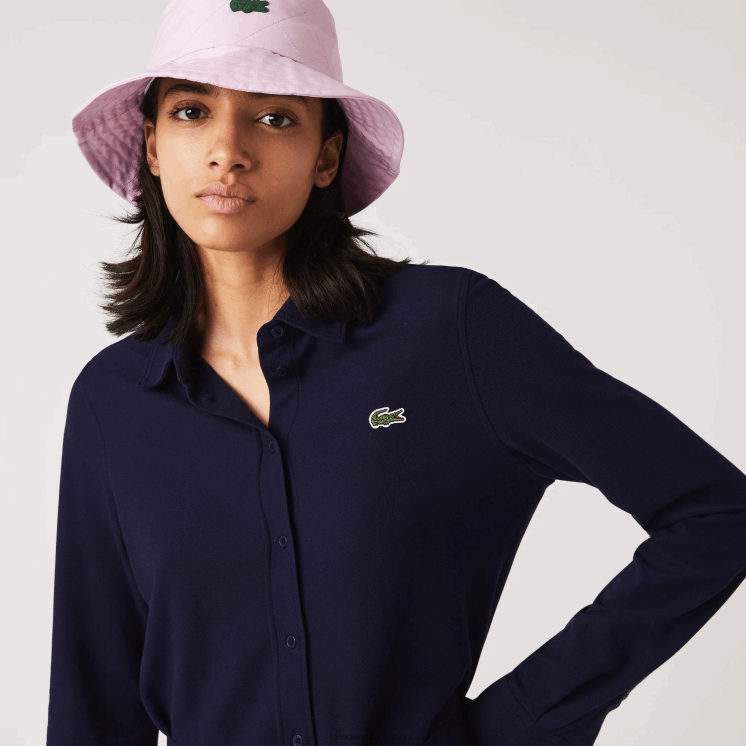Lacoste verstelbare katoenen piqué polojurk 0828H2491 marineblauw 166 vrouwen
