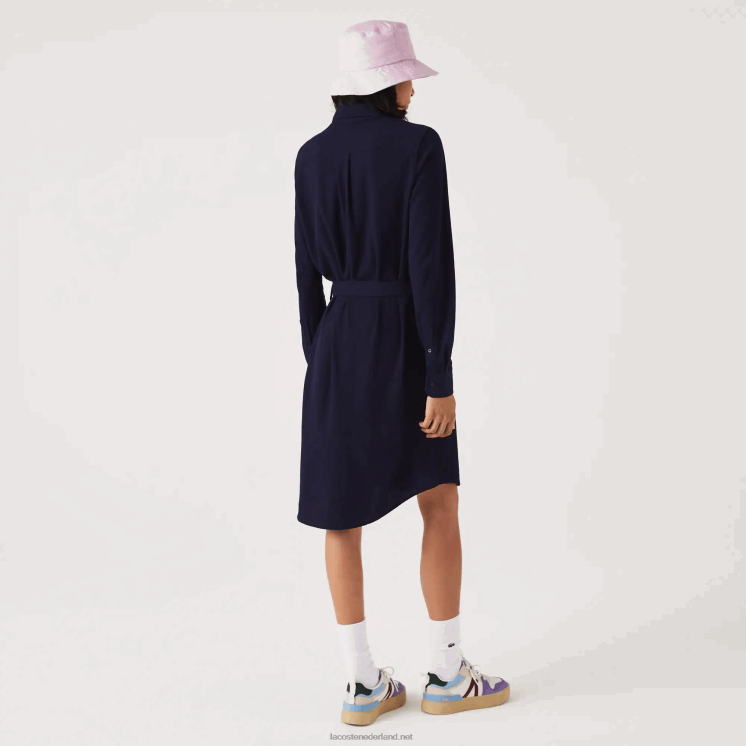 Lacoste verstelbare katoenen piqué polojurk 0828H2491 marineblauw 166 vrouwen