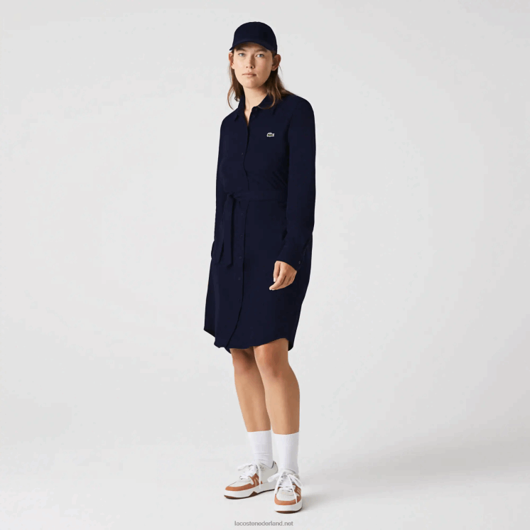 Lacoste verstelbare katoenen piqué polojurk 0828H2491 marineblauw 166 vrouwen
