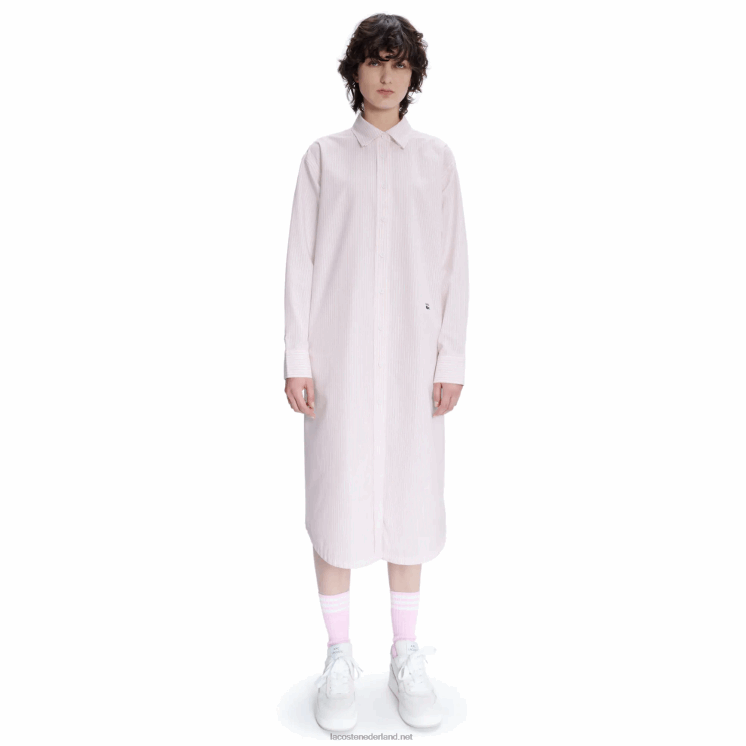lacoste x a.p.c. gestreepte katoenen overhemdjurk 0828H2520 wit roze m5u vrouwen