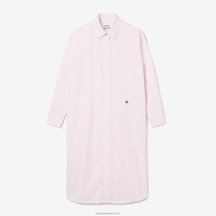 lacoste x a.p.c. gestreepte katoenen overhemdjurk 0828H2520 wit roze m5u vrouwen