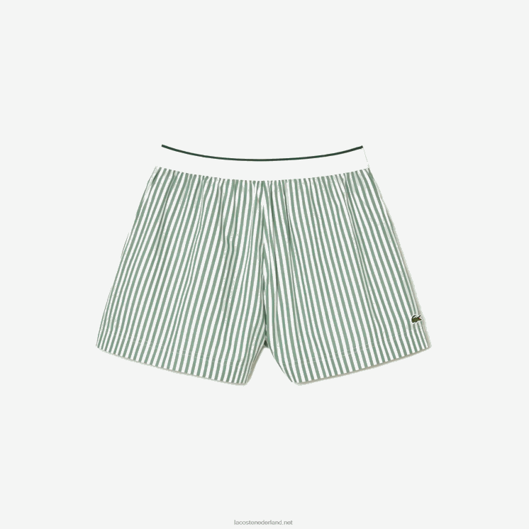 Lacoste gestreepte katoenen popeline short 0828H2455 wit kaki groen vi4 vrouwen