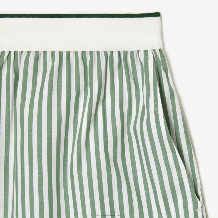 Lacoste gestreepte katoenen popeline short 0828H2455 wit kaki groen vi4 vrouwen
