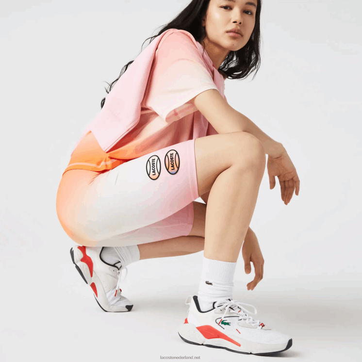 Lacoste sport zomerpak gradiënt fietsbroek 0828H2661 roze wit oranje dfk vrouwen