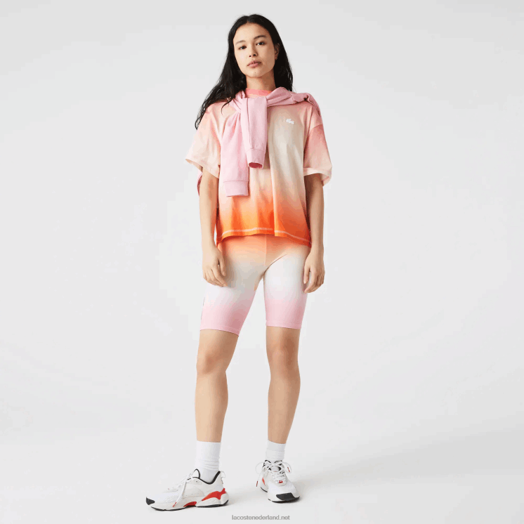Lacoste sport zomerpak gradiënt fietsbroek 0828H2661 roze wit oranje dfk vrouwen