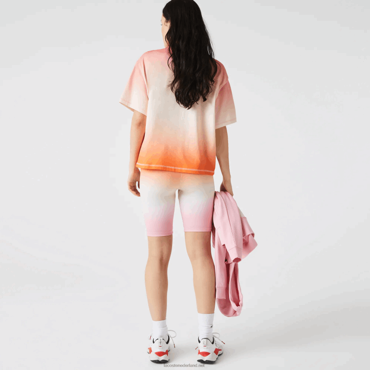 Lacoste sport zomerpak gradiënt fietsbroek 0828H2661 roze wit oranje dfk vrouwen