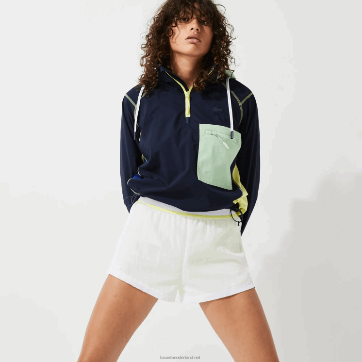 Lacoste sportieve lichte nylon shorts 0828H2659 wit flitsend geel 6b2 vrouwen