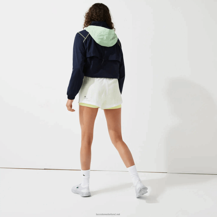 Lacoste sportieve lichte nylon shorts 0828H2659 wit flitsend geel 6b2 vrouwen