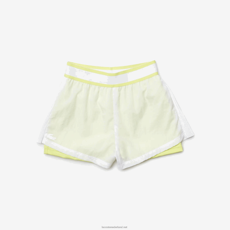 Lacoste sportieve lichte nylon shorts 0828H2659 wit flitsend geel 6b2 vrouwen