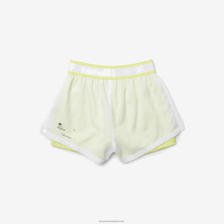 Lacoste sportieve lichte nylon shorts 0828H2659 wit flitsend geel 6b2 vrouwen