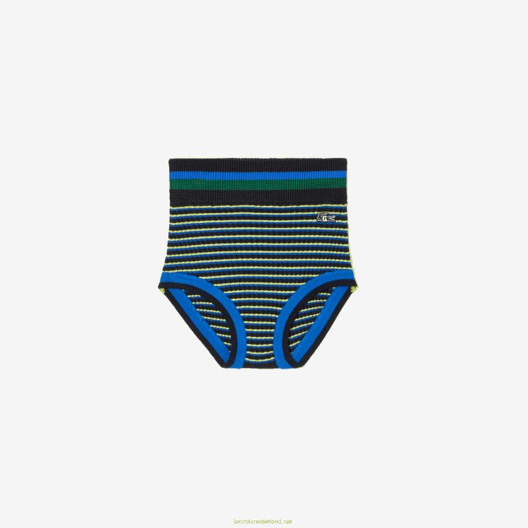 lacoste x goop geribbelde gebreide short 0828H2668 marineblauw geel zwi vrouwen