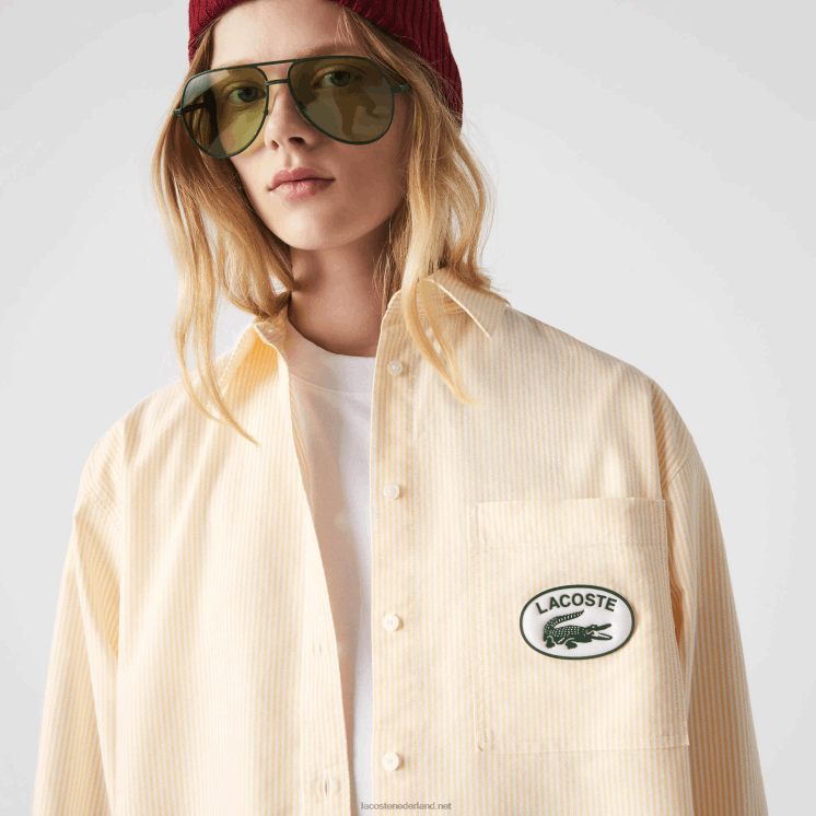Lacoste Oxford katoenen oversized overhemd 0828H2651 geel wit hhf vrouwen