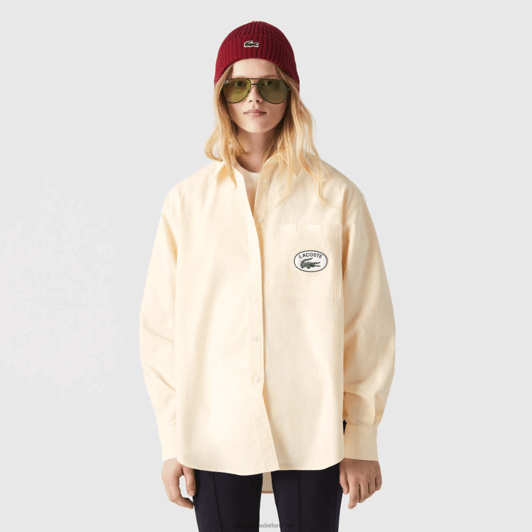 Lacoste Oxford katoenen oversized overhemd 0828H2651 geel wit hhf vrouwen