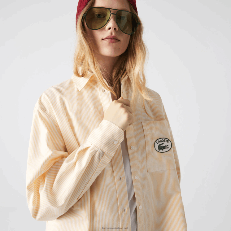 Lacoste Oxford katoenen oversized overhemd 0828H2651 geel wit hhf vrouwen