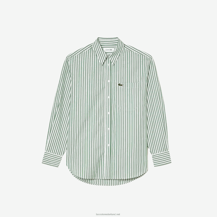 Lacoste gestreept katoenen popeline overhemd 0828H2448 wit kaki groen vi4 vrouwen