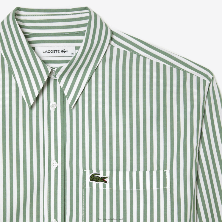 Lacoste gestreept katoenen popeline overhemd 0828H2448 wit kaki groen vi4 vrouwen