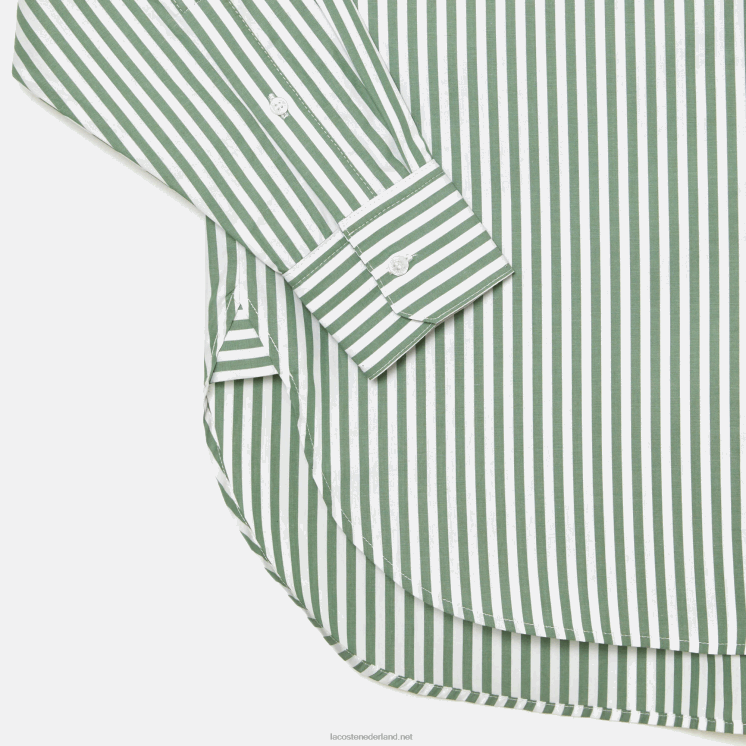 Lacoste gestreept katoenen popeline overhemd 0828H2448 wit kaki groen vi4 vrouwen