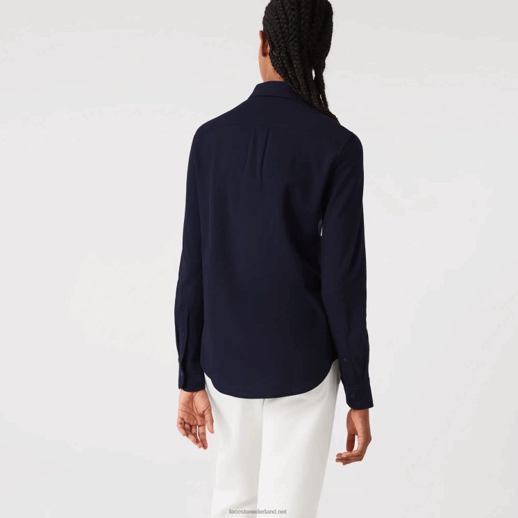 Lacoste katoenen piqué overhemd met franse kraag 0828H2649 marineblauw 166 vrouwen