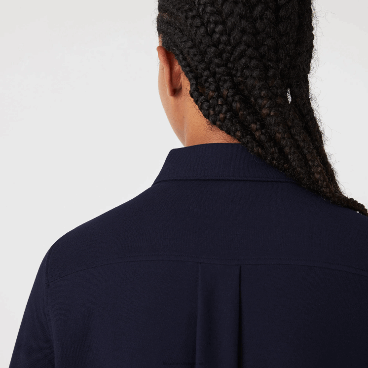 Lacoste katoenen piqué overhemd met franse kraag 0828H2649 marineblauw 166 vrouwen