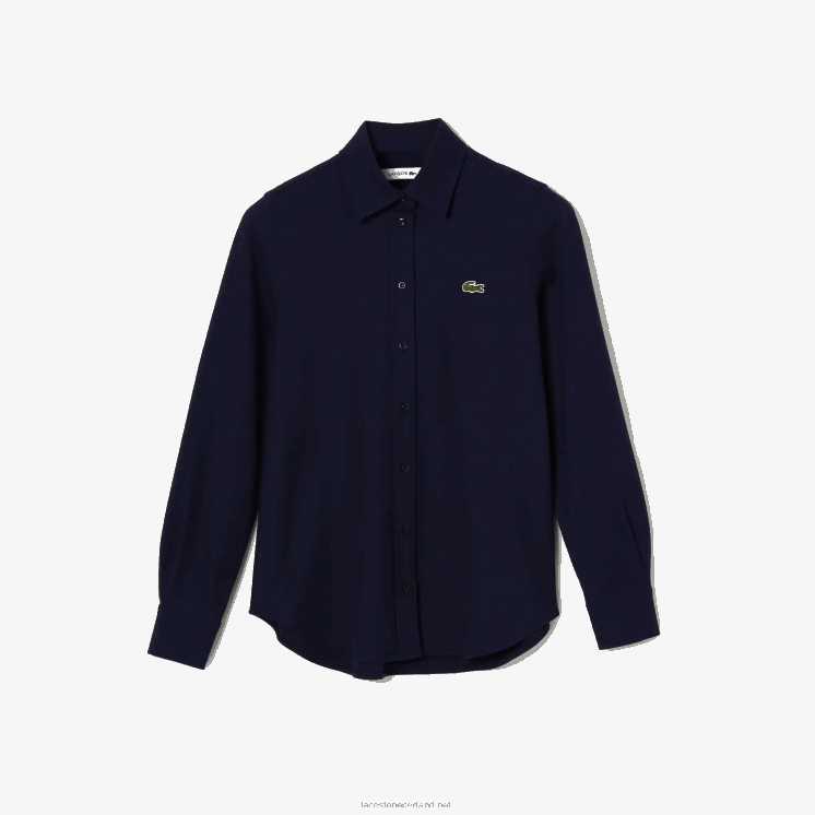 Lacoste katoenen piqué overhemd met franse kraag 0828H2649 marineblauw 166 vrouwen