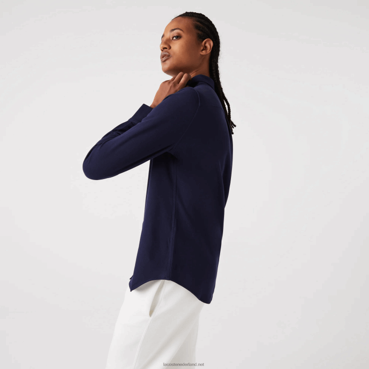 Lacoste katoenen piqué overhemd met franse kraag 0828H2649 marineblauw 166 vrouwen